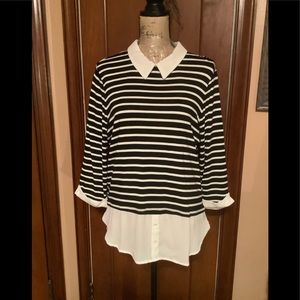 Elle, Black & White Stripe 3/4 Sleeve Top